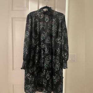 LOFT Black and Green Floral Dress